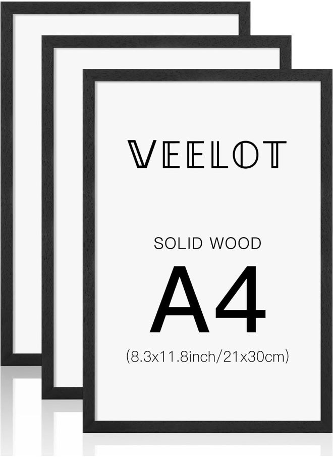 AKDC - AKDC  A4 Black Picture Frame,Solid Wood Fram For Collage Gallery Certificate Document Wall Mounting Display,21X30Cm,Set Of 3 - Image 1