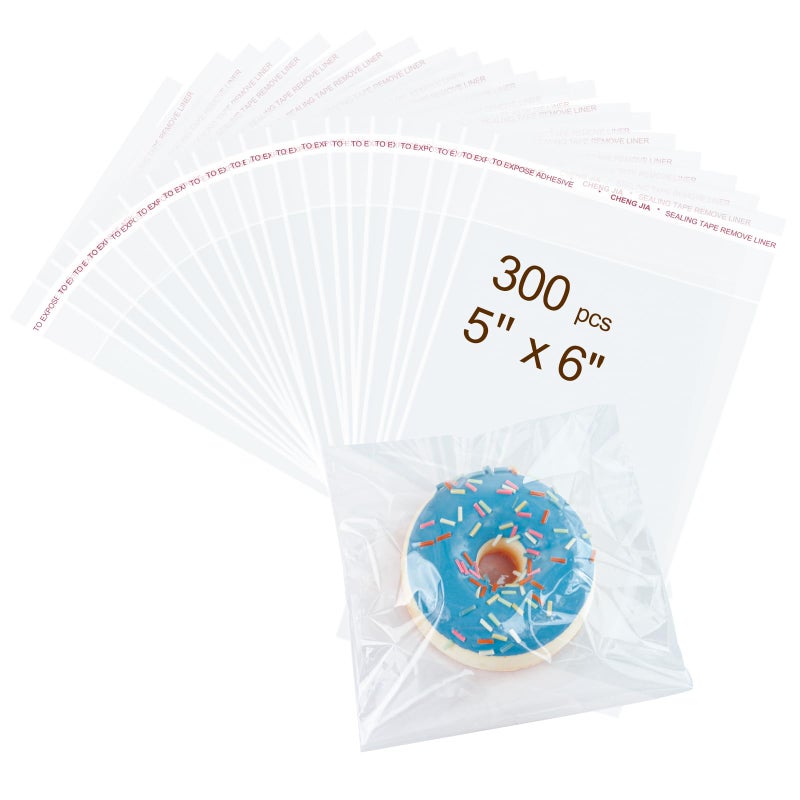Ksmxos 300PCS Clear Self Sealing Cellophane Bags - Cookie, Candy & Bread Bags (5x6 Inches) - Image 1