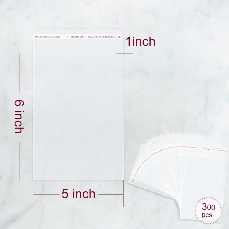 Ksmxos 300PCS Clear Self Sealing Cellophane Bags - Cookie, Candy & Bread Bags (5x6 Inches) - Image 2