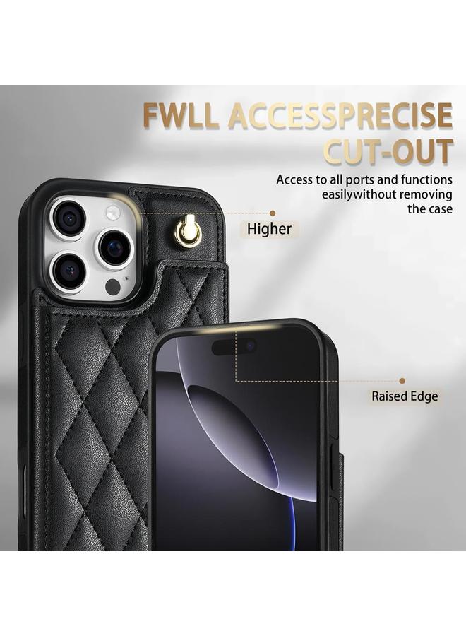 زبون جراب لهاتف iPhone 12 Pro Max مزود بفتحات بطاقات مزدوجة على شكل معين مع حبل - Image 3