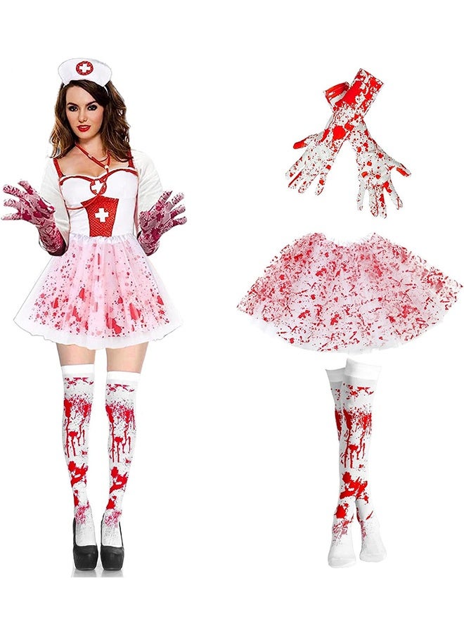 JCB CHIC Halloween Costume for Women , Halloween Tulle Skirt Women,  Halloween Dress Including  Gloves Stockings and Skirt for Cosplay  Party Props(3Pcs set) - Image 1