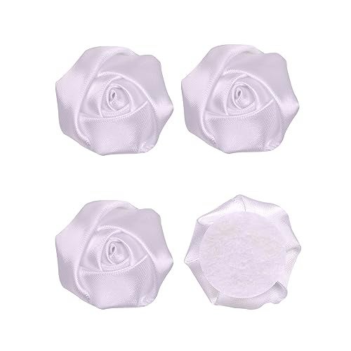Applique YAKA 20pcs Handmade Stereo Fabric Rose Flowers for DIY Headdress Flowers Headbands Clips,Rose Wedding Decor Hair Bow Appliques Craft Sewing Accessories (White) - Image 1