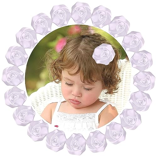 Applique YAKA 20pcs Handmade Stereo Fabric Rose Flowers for DIY Headdress Flowers Headbands Clips,Rose Wedding Decor Hair Bow Appliques Craft Sewing Accessories (White) - Image 4