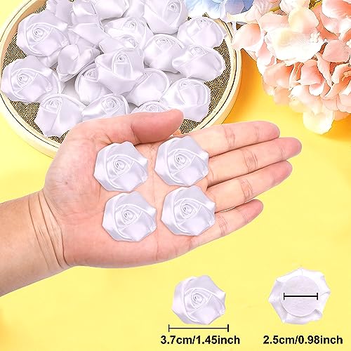 Applique YAKA 20pcs Handmade Stereo Fabric Rose Flowers for DIY Headdress Flowers Headbands Clips,Rose Wedding Decor Hair Bow Appliques Craft Sewing Accessories (White) - Image 2