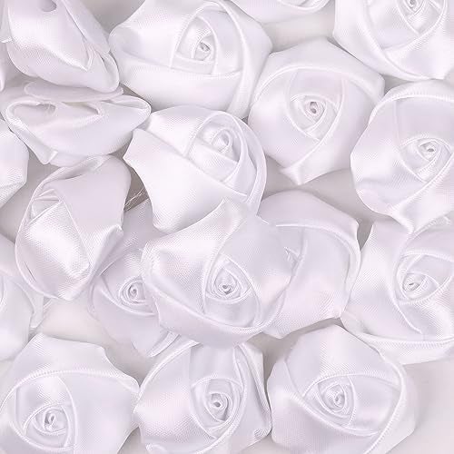 Applique YAKA 20pcs Handmade Stereo Fabric Rose Flowers for DIY Headdress Flowers Headbands Clips,Rose Wedding Decor Hair Bow Appliques Craft Sewing Accessories (White) - Image 5