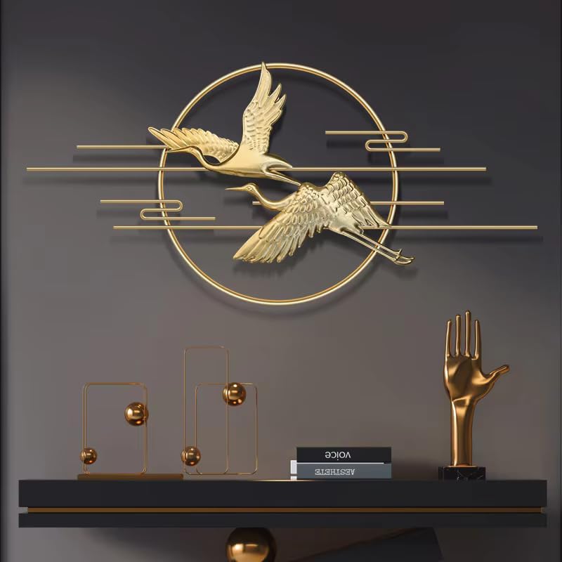 Zove Golden Flying Bird Wall Art with Metal Circle Frame Modern Living Room Decor Decor for Living Room Bedroom RestaurantHotel Golden 48 x22 inch - Image 5