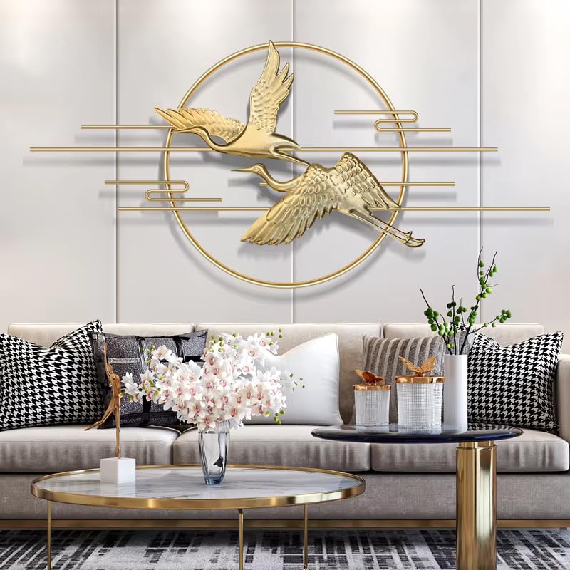 Zove Golden Flying Bird Wall Art with Metal Circle Frame Modern Living Room Decor Decor for Living Room Bedroom RestaurantHotel Golden 48 x22 inch - Image 2