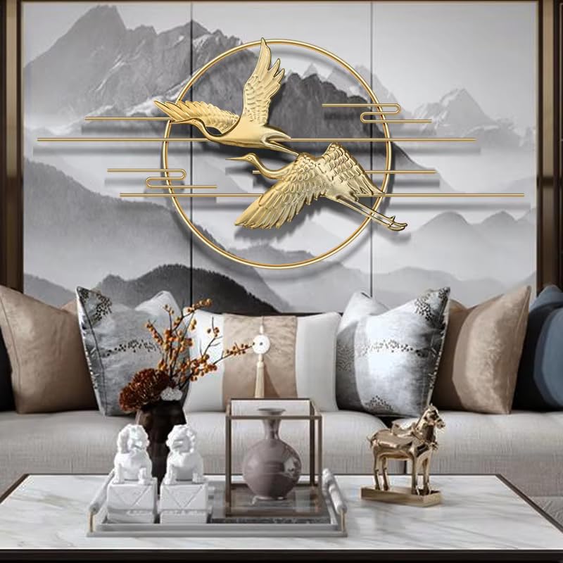 Zove Golden Flying Bird Wall Art with Metal Circle Frame Modern Living Room Decor Decor for Living Room Bedroom RestaurantHotel Golden 48 x22 inch - Image 3