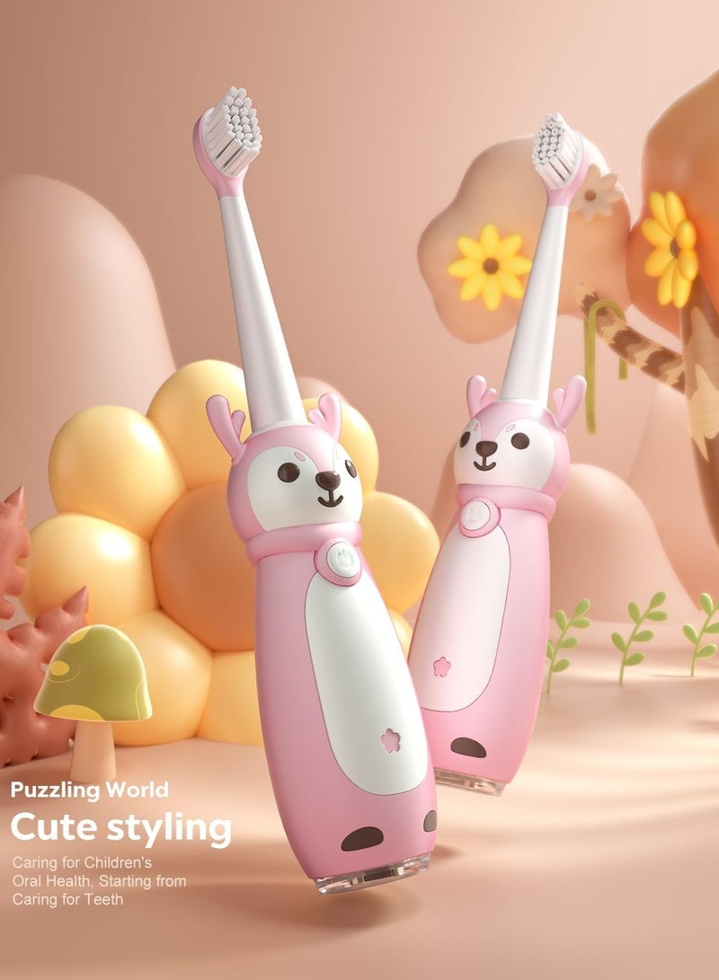 عام فرشاة أسنان كهربائية للأطفال بعمر 3 سنوات فما فوق، مقاومة للماء IPX7، 3 أوضاع ذكية مع ذاكرة، تتضمن 8 رؤوس فرشاة بديلة، وردي - Image 4