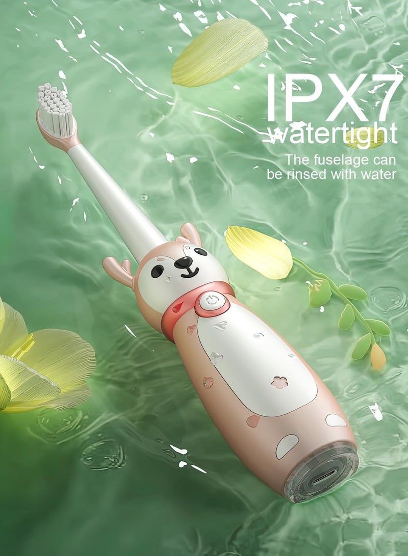 عام فرشاة أسنان كهربائية للأطفال بعمر 3 سنوات فما فوق، مقاومة للماء IPX7، 3 أوضاع ذكية مع ذاكرة، تتضمن 8 رؤوس فرشاة بديلة، وردي - Image 5