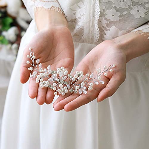 JONKY Pearl Bride Wedding Hair Vine Silver Rhinestone Headpiece Bridal Hair Accessories for Women - Image 5