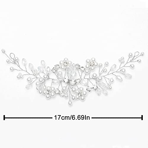 JONKY Pearl Bride Wedding Hair Vine Silver Rhinestone Headpiece Bridal Hair Accessories for Women - Image 4