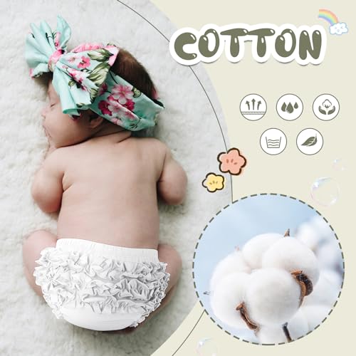 Durio Baby Bloomers for Toddler Girls Ruffle Diaper Covers for Girls Cute Cotton Baby Girl Shorts White 6-12 Months - Image 2