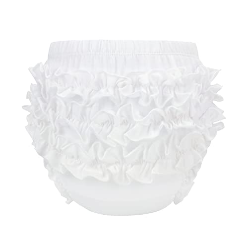 Durio Baby Bloomers for Toddler Girls Ruffle Diaper Covers for Girls Cute Cotton Baby Girl Shorts White 6-12 Months - Image 1