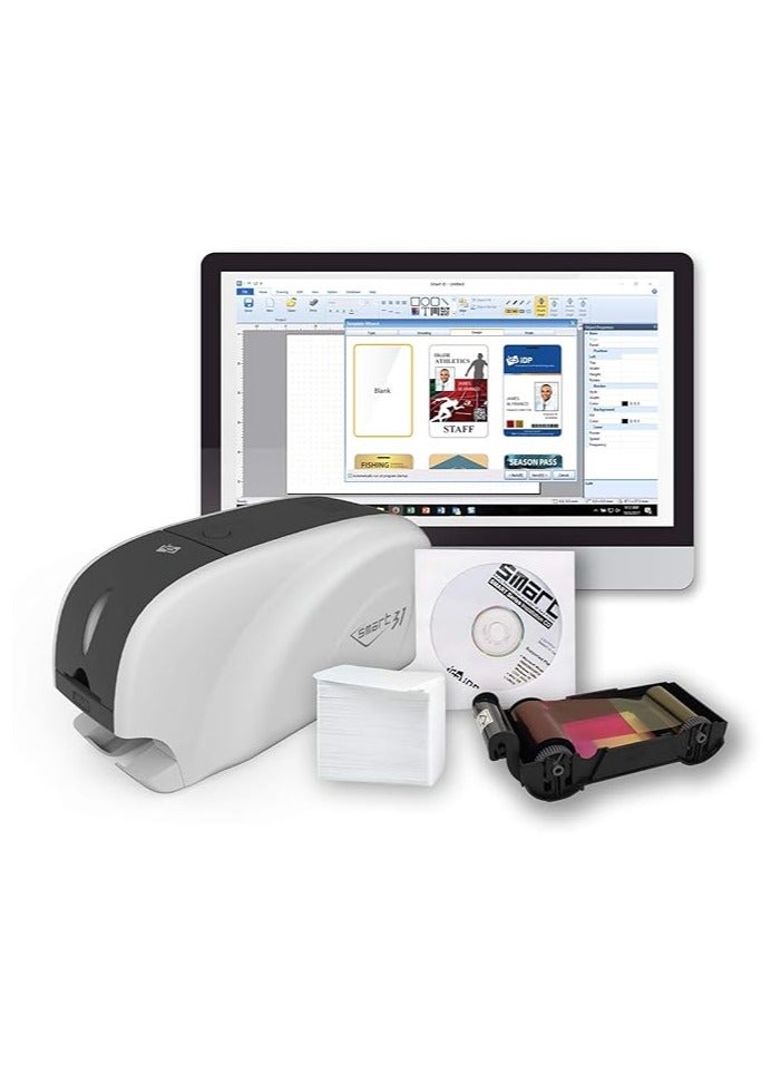 اي دي بي IDP SMART-31 Series ID Card Simplex Printer Kit with Software, Manual and Guides - Includes 250-Print YMCKO Color Ribbon and 100 PVC Plastic Cards - Image 1