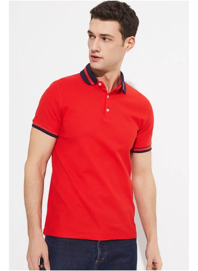 جون June Exclusive Men Slim Fit Polo Neck Short Sleeve T-shirt Vermilion