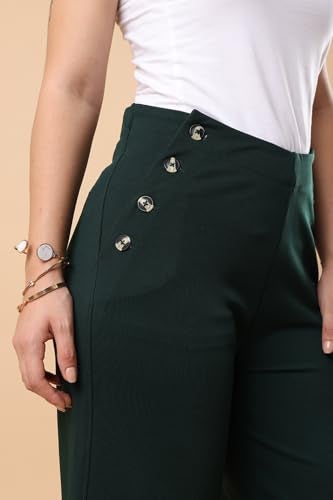 FYLTR Women's Classic Wide Leg Trousers with Side Button-up Design | Mid-Rise | Trouser Pants for Women (Olive Dew,32) - Image 4