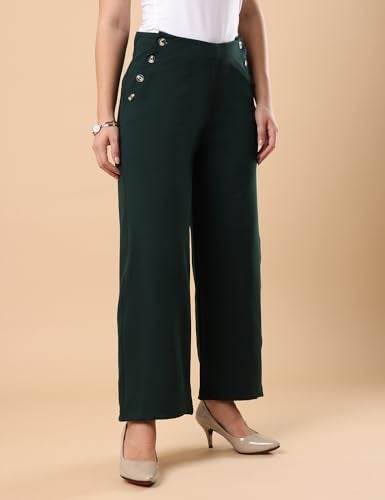 FYLTR Women's Classic Wide Leg Trousers with Side Button-up Design | Mid-Rise | Trouser Pants for Women (Olive Dew,32) - Image 3