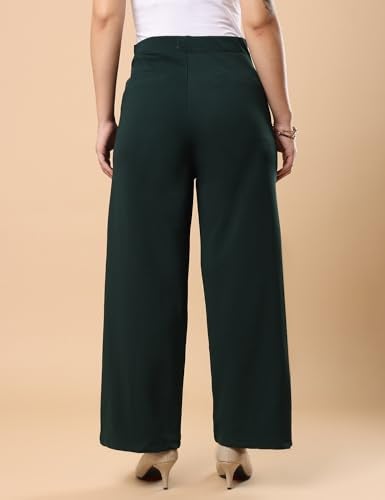 FYLTR Women's Classic Wide Leg Trousers with Side Button-up Design | Mid-Rise | Trouser Pants for Women (Olive Dew,32) - Image 2