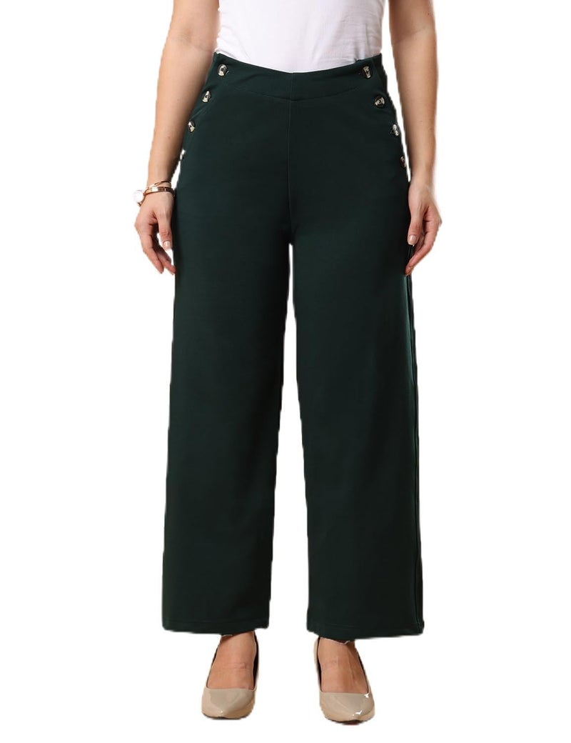 FYLTR Women's Classic Wide Leg Trousers with Side Button-up Design | Mid-Rise | Trouser Pants for Women (Olive Dew,32) - Image 1