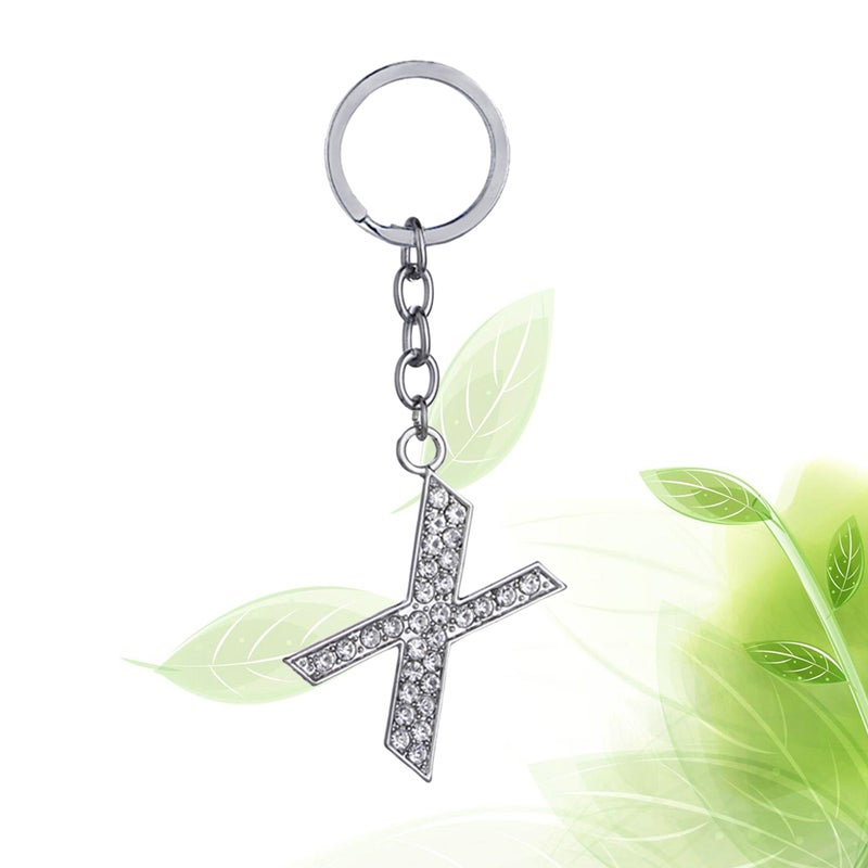 💍 ميدالية مفاتيح معدنية أنيقة بحروف مع أحجار لامعة حرف X - Image 3