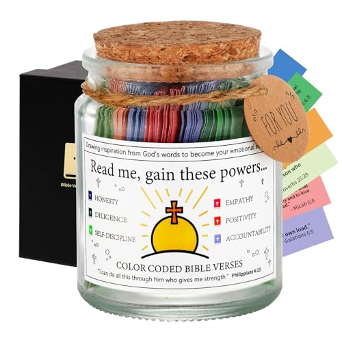 Qunrwe Inspirational Bible Verse Jar for Kids Teen Men Women,First Communion Gifts for Girls Boys,Cultivating Virtues from Bible Verses,Biblical Christian Gifts for Women Men Mom Sister Daughter Son Friend - Image 1
