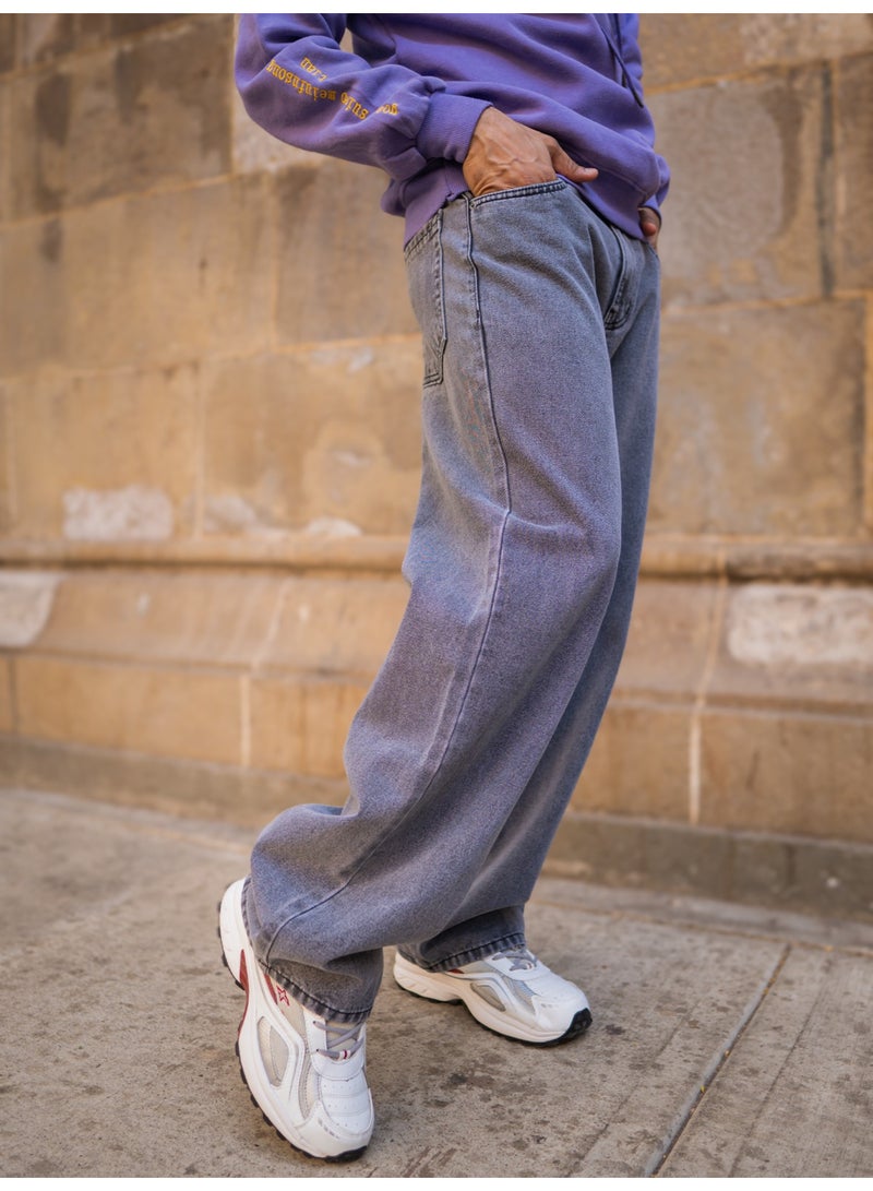 Maniac Mens Solid Baggy Shadow Grey Denim Fabric Jean - Image 4