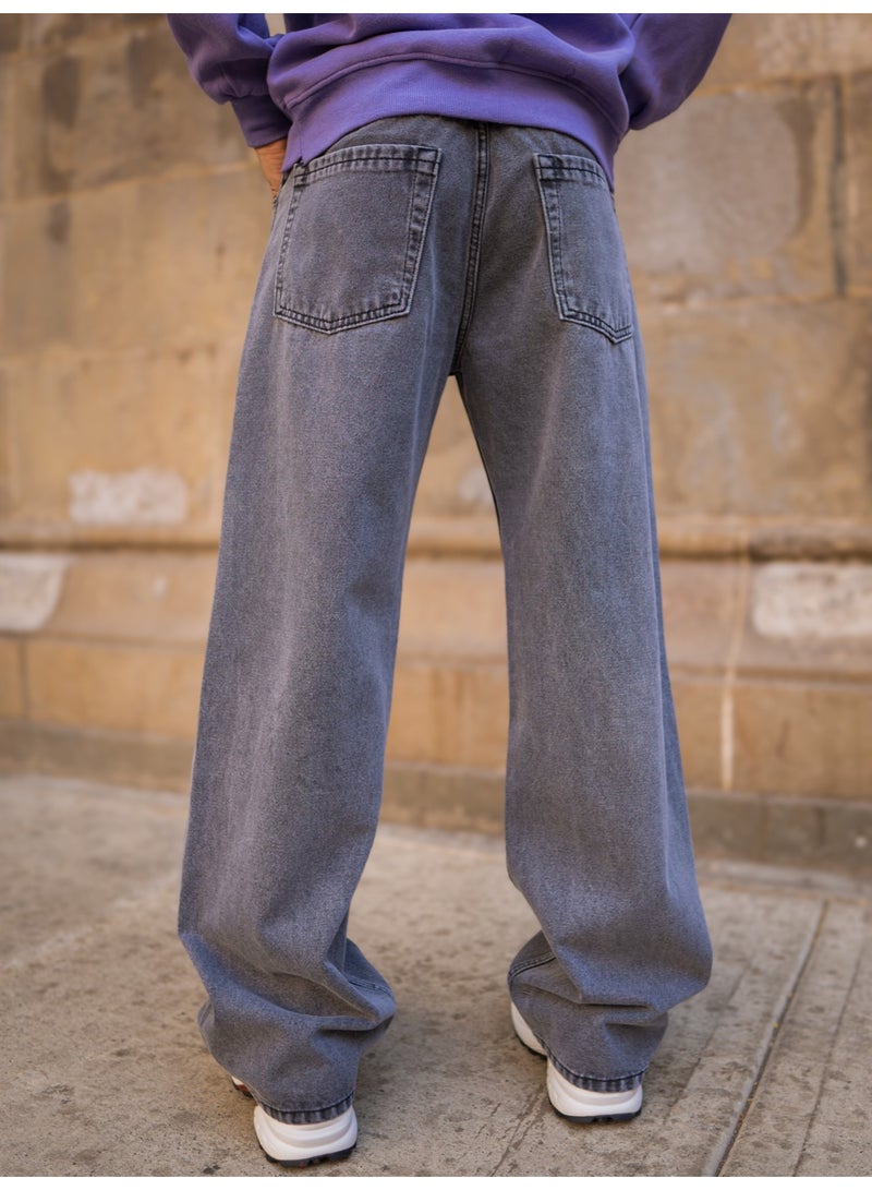 Maniac Mens Solid Baggy Shadow Grey Denim Fabric Jean - Image 2