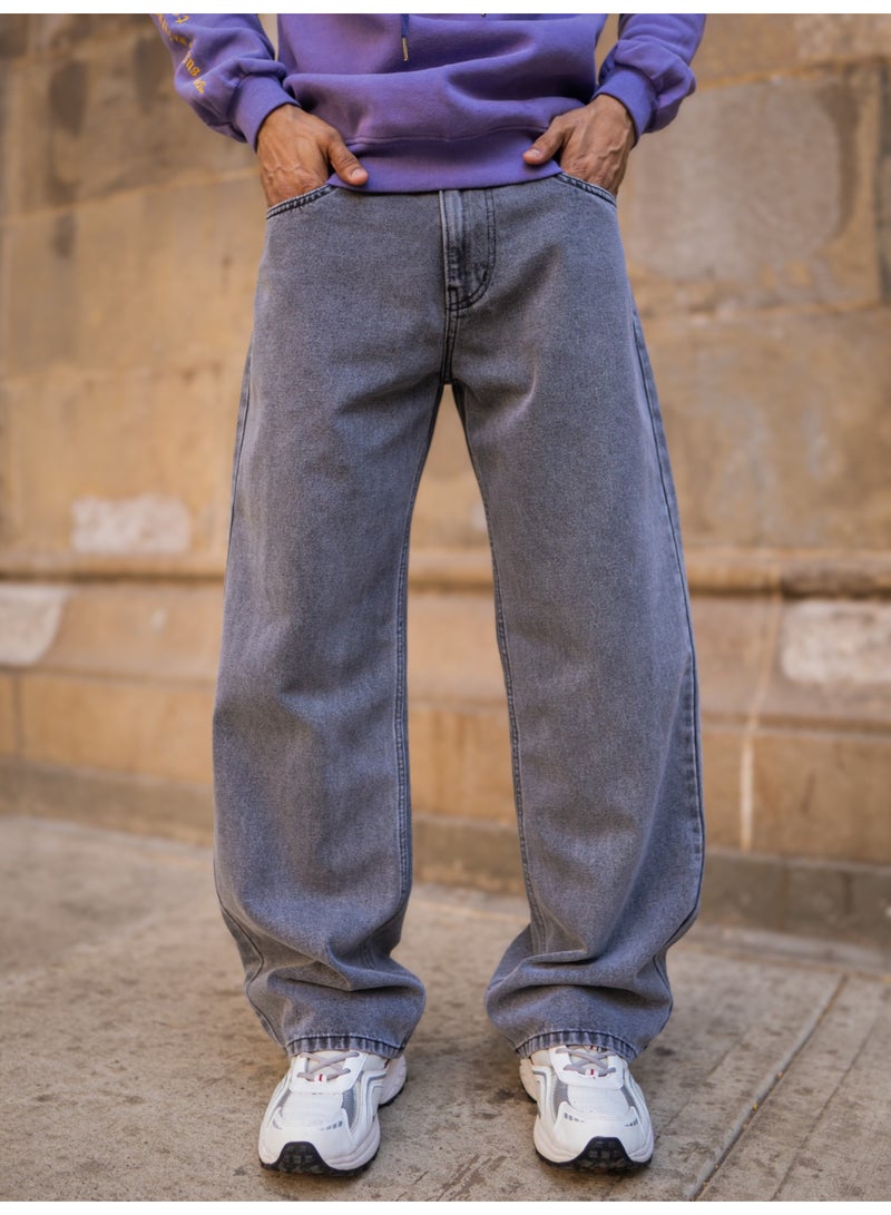 Maniac Mens Solid Baggy Shadow Grey Denim Fabric Jean - Image 1