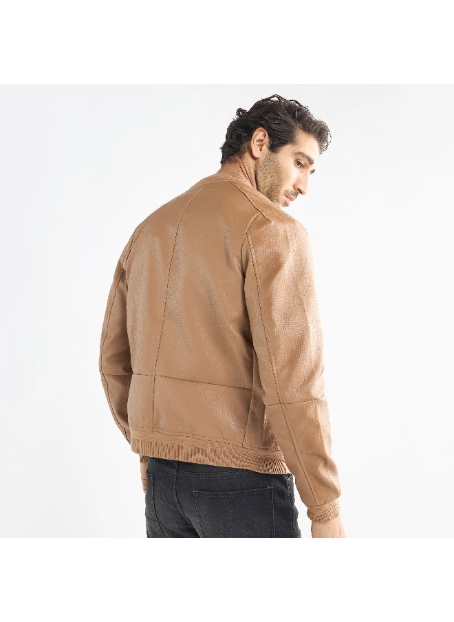 FAV - Textured Bomber Jacket with Zip Closure and Pockets - Image 1