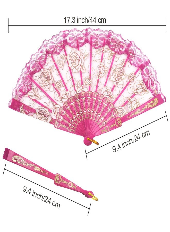 EOSAU Handheld Chinese Folding Fan Lace Hand Fans for Women Foldable Bulk for Party Wedding Church Dancing (Rose) - Image 4