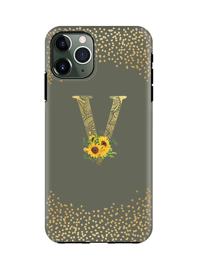 Stylizedd Monogram Tough Series for Apple iPhone 11 Pro Custom Initials Floral Mandala Pattern Tough Pro Dual Layer hybrid PC inner TPU protection Alphabet- V (Olive Green) - Image 1