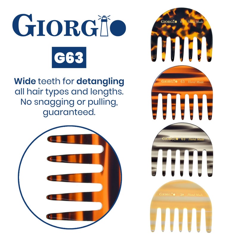 Giorgio G63 Detangling Comb for Women - Wide Tooth, Pocket and Travel Size for Thick Hair, Wet or Dry Everyday Care. Handmade, Saw-Cut, and Polished - Image 4