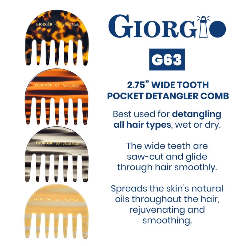 Giorgio G63 Detangling Comb for Women - Wide Tooth, Pocket and Travel Size for Thick Hair, Wet or Dry Everyday Care. Handmade, Saw-Cut, and Polished - Image 2