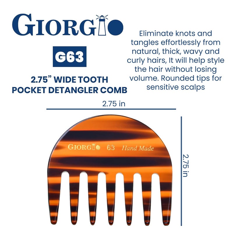 Giorgio G63 Detangling Comb for Women - Wide Tooth, Pocket and Travel Size for Thick Hair, Wet or Dry Everyday Care. Handmade, Saw-Cut, and Polished - Image 3