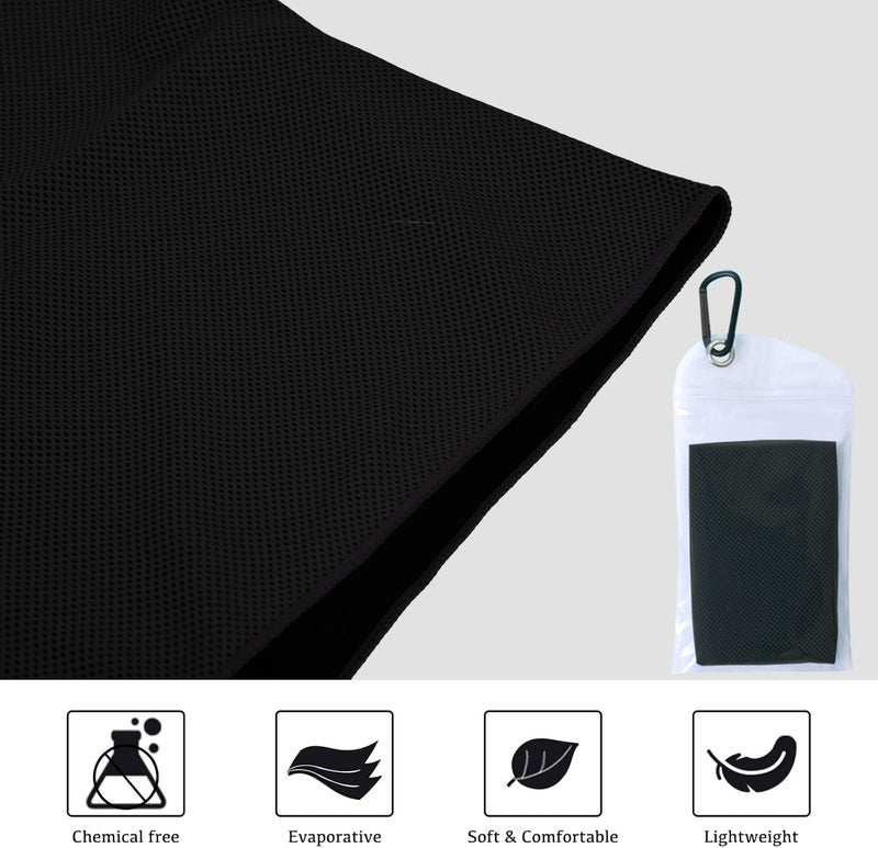 TowelTouch 4 عبوات من مناديل التبريد (40" × 12")، مناديل الثلج، مناديل الألياف الدقيقة، مناديل ناعمة وقابلة للتنفس تساعد على البقاء باردًا أثناء لعب الجولف، ممارسة اليوغا، الرياضة، الجيم، التمارين الرياضية، التخييم، اللياقة البدنية، الجري، العمل (اللون الأسود) - Image 4