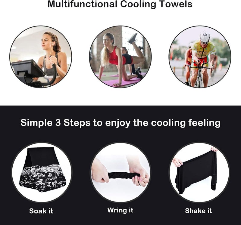 TowelTouch 4 عبوات من مناديل التبريد (40" × 12")، مناديل الثلج، مناديل الألياف الدقيقة، مناديل ناعمة وقابلة للتنفس تساعد على البقاء باردًا أثناء لعب الجولف، ممارسة اليوغا، الرياضة، الجيم، التمارين الرياضية، التخييم، اللياقة البدنية، الجري، العمل (اللون الأسود) - Image 5