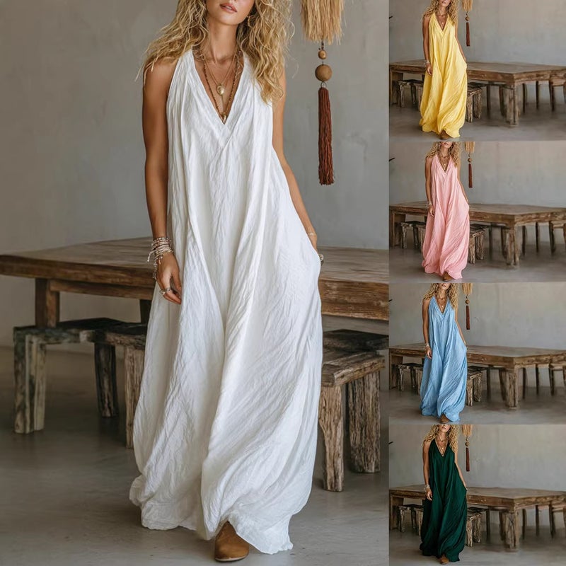 Women's Casual Sleeveless Loose Long Dress with Pockets - Image 1
