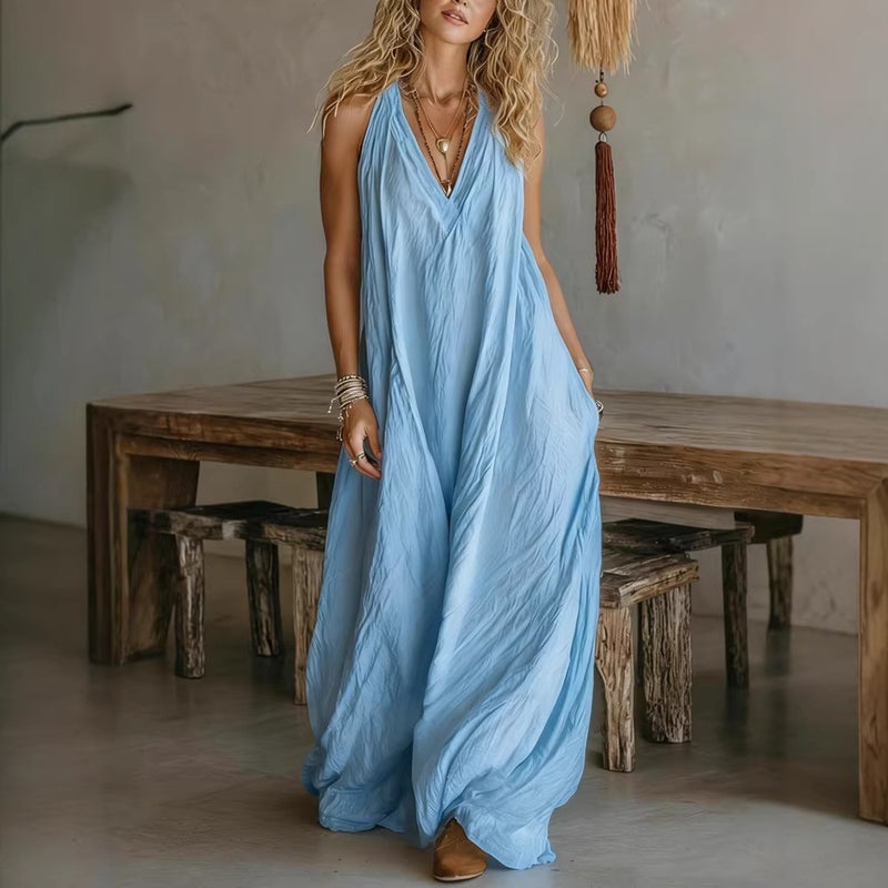 Women's Casual Sleeveless Loose Long Dress with Pockets - Image 4