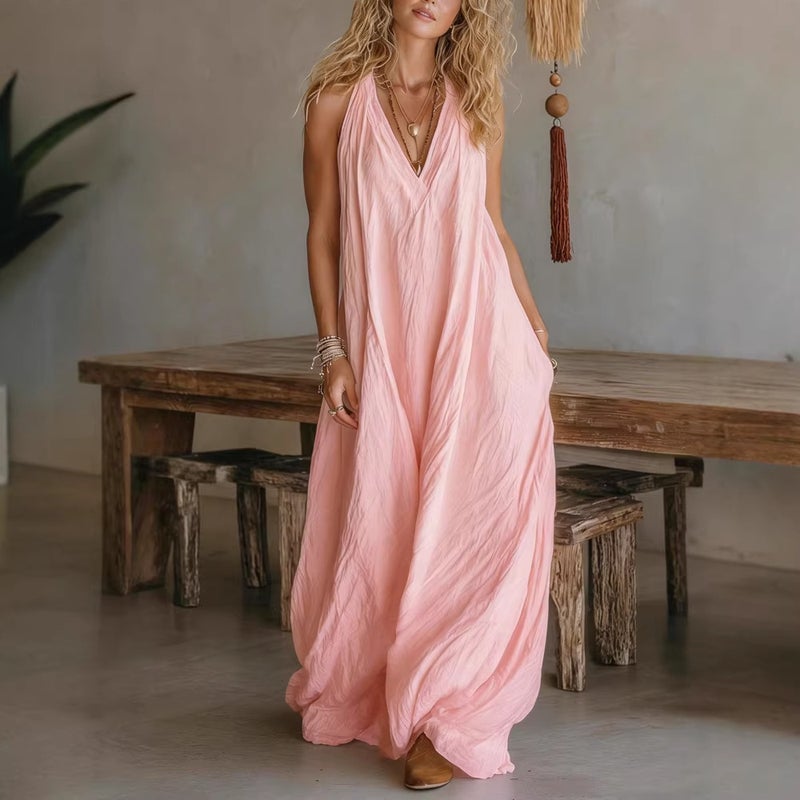 Women's Casual Sleeveless Loose Long Dress with Pockets - Image 3