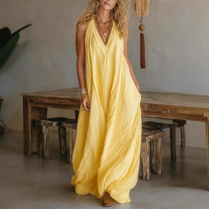 Women's Casual Sleeveless Loose Long Dress with Pockets - Image 2