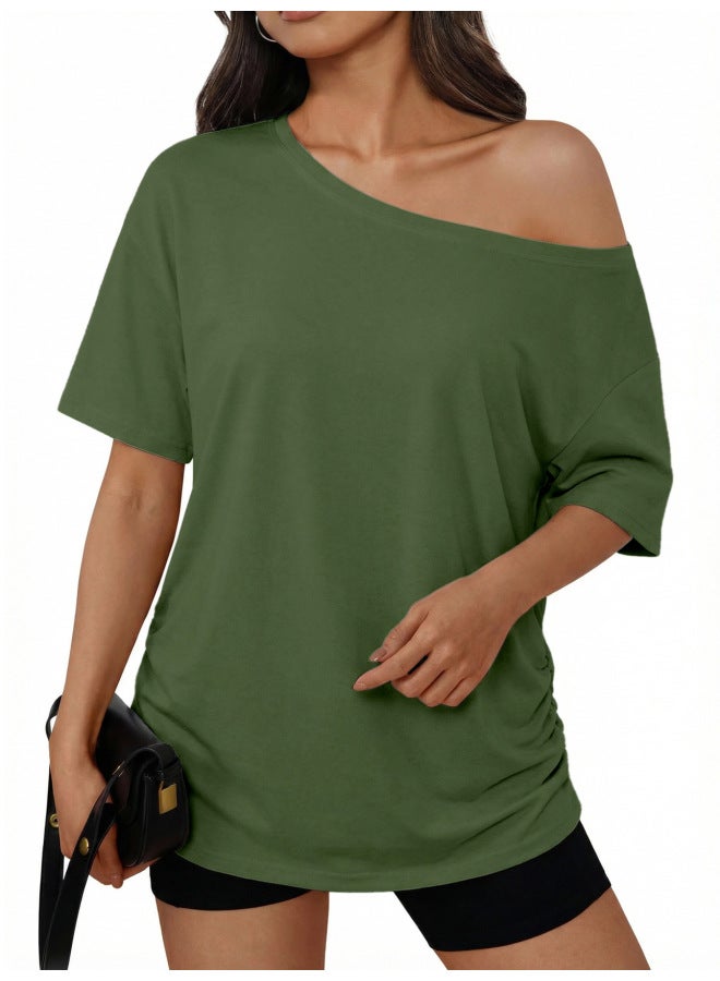 European And American Women's Clothing Manufacturer Trade Exclusive Women's Off-shoulder T-shirt Tk Hot Top
