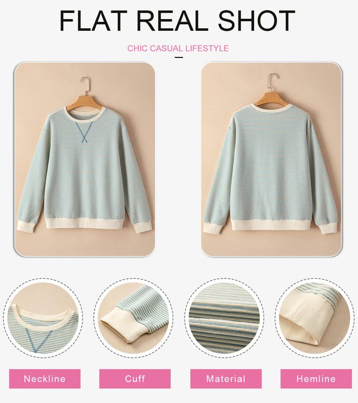 Shein SHEWIN Womens Fall Fashion 2025 Ladies Crewneck Sweatshirts Cute Tops Casual Long Sleeve Shirts Trendy Sweatshirt for Women Light Blue XLarge - Image 4