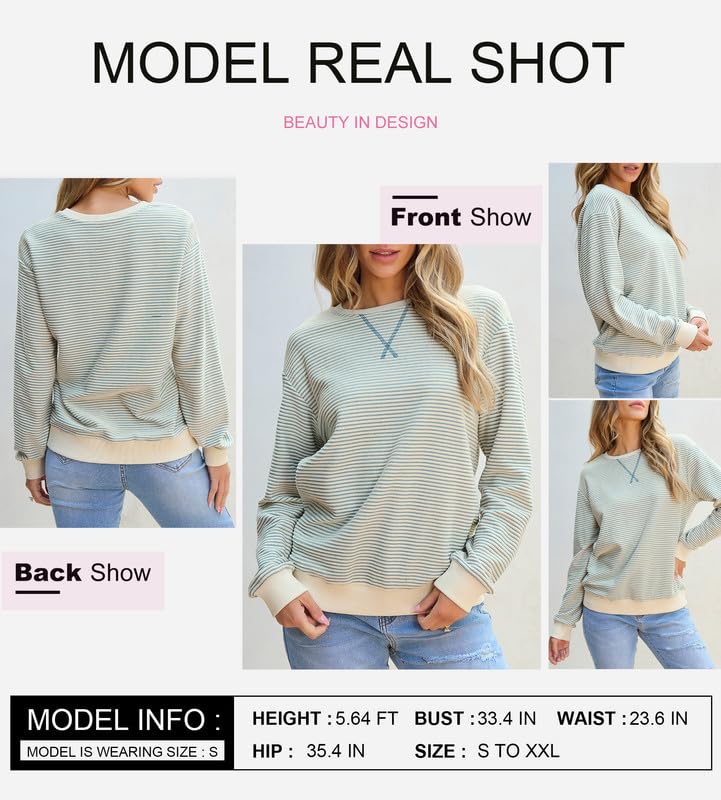 Shein SHEWIN Womens Fall Fashion 2025 Ladies Crewneck Sweatshirts Cute Tops Casual Long Sleeve Shirts Trendy Sweatshirt for Women Light Blue XLarge - Image 2