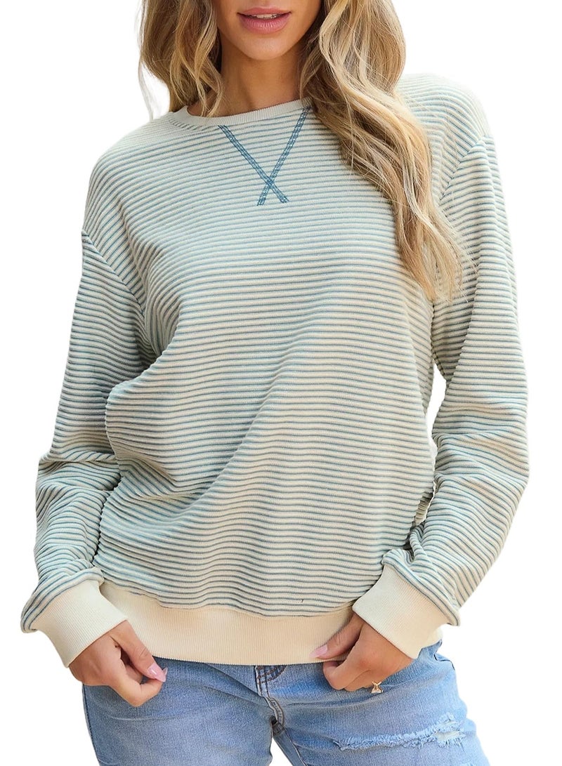 Shein SHEWIN Womens Fall Fashion 2025 Ladies Crewneck Sweatshirts Cute Tops Casual Long Sleeve Shirts Trendy Sweatshirt for Women Light Blue XLarge - Image 1