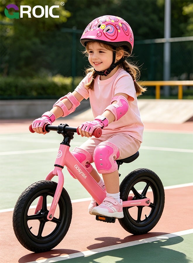 GROIC 7Pcs Kids Bike Helmet Set,Skateboard Knee Pads, Helmet Pad Set Protective Gear Set,Kids Helmet Set with Knee Elbow Wrist Pads for Skateboard Cycling Scooter Rollerblading(Pink-Circle) - Image 4