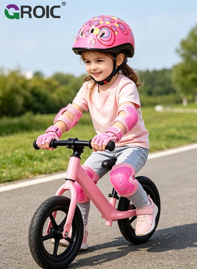 GROIC 7Pcs Kids Bike Helmet Set,Skateboard Knee Pads, Helmet Pad Set Protective Gear Set,Kids Helmet Set with Knee Elbow Wrist Pads for Skateboard Cycling Scooter Rollerblading(Pink-Circle) - Image 5