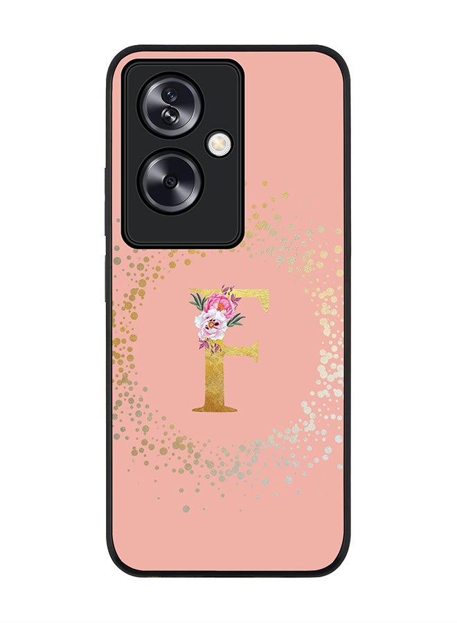 Stylizedd Rugged Black Edge Case for Oppo A79 5G,Slim fit Flexible Case Cover Custom Monogram Initial Letter Floral Pattern Alphabet - F (Rose Pink) - Image 1