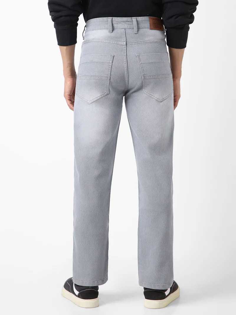 Urbano Fashion  Urbano Fashion Men's Light Grey Straight Fit Washed Jeans Stretchable  | Best Price UAE
