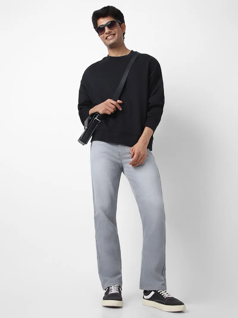 Urbano Fashion  Urbano Fashion Men's Light Grey Straight Fit Washed Jeans Stretchable  | Best Price UAE